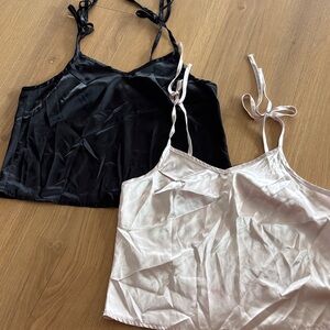 Two cami Black and beige Satin Camisole Tops